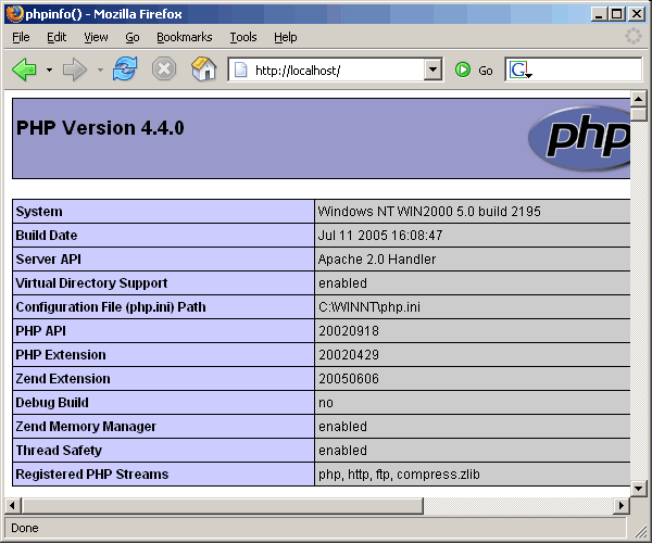 index.php showing PHP information index.php showing PHP information